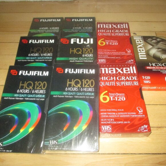 Lot of New Blank Video Cassettes Fuji HQ120x6 Maxell HGT-120sx2 / HGX-Goldx1 - Picture 1 of 7